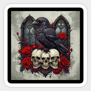 Raven's Gothic Elegy With Roses Sticker